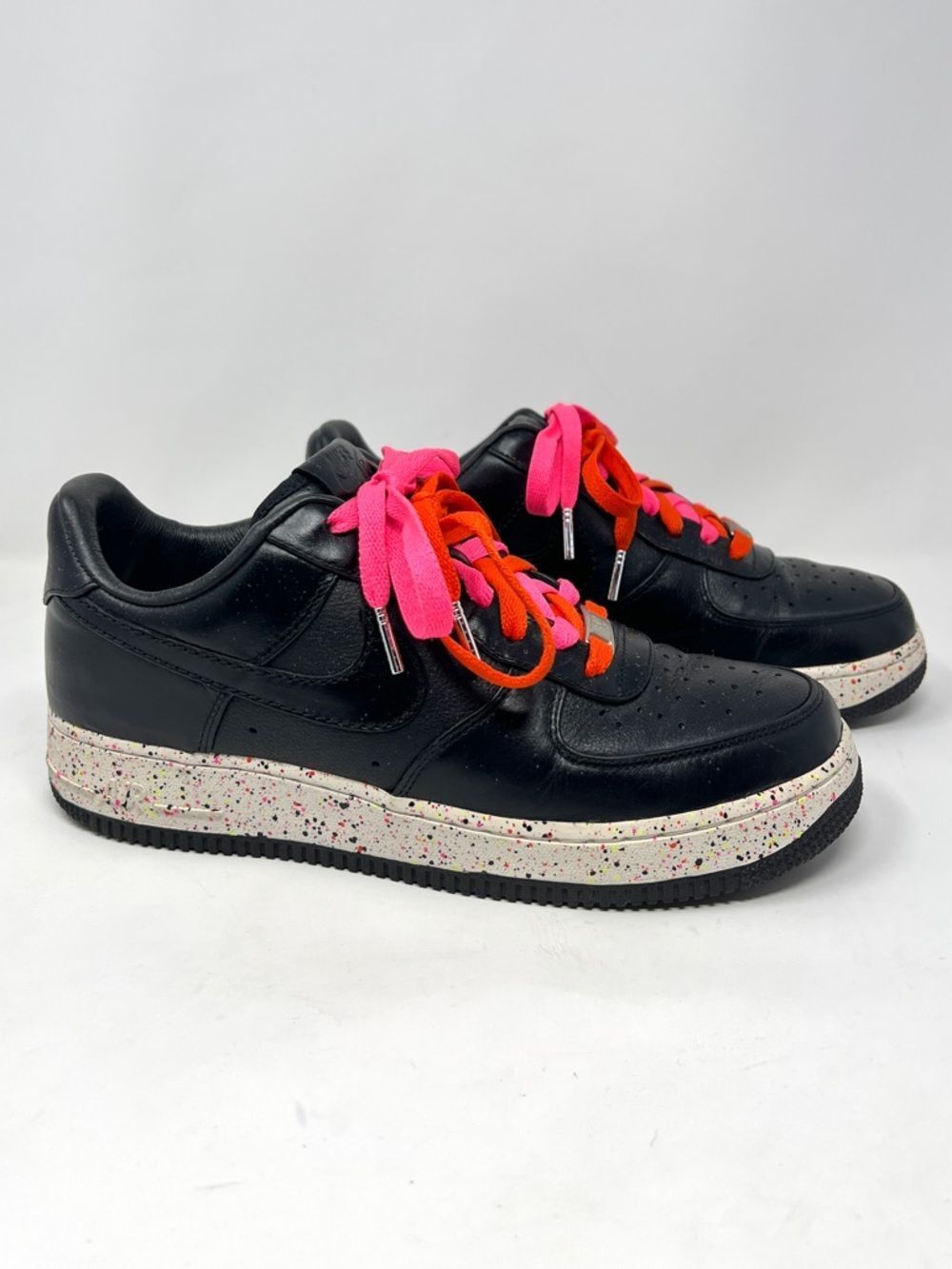 Nike Air Force 1 Supreme Low Black Laser Pink Speckled Sole Double Laced Size 9